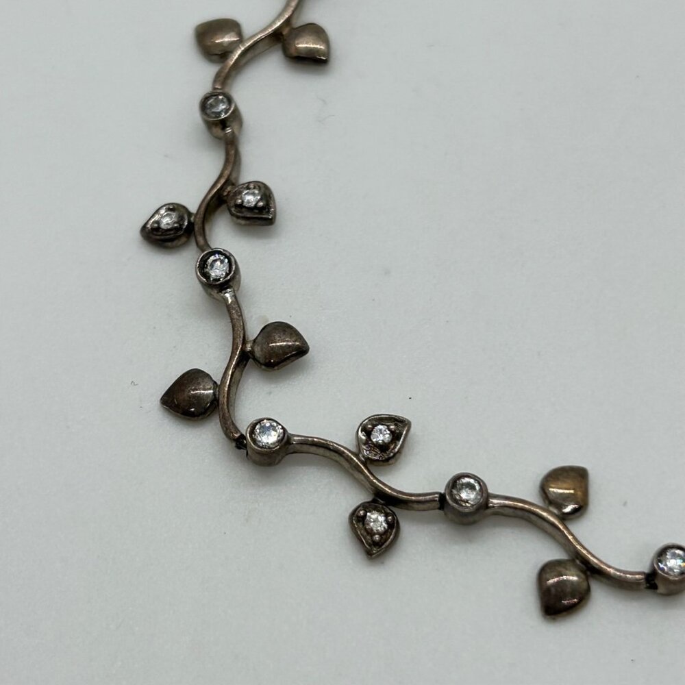 Sterling Silver Vintage Floral S-Link Bracelet 7.81 Grams With Rhinestones 1990s - Picture 4 of 16